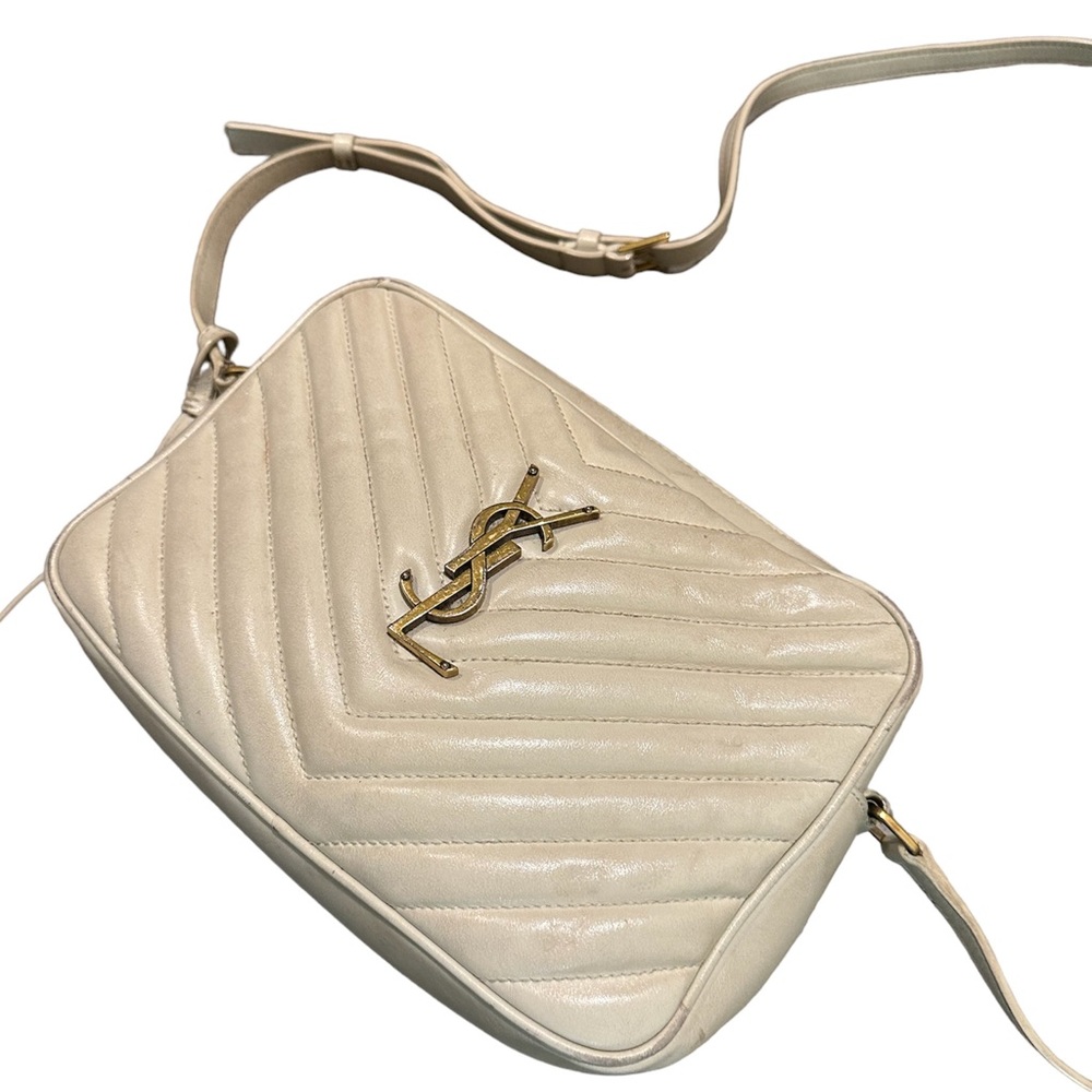 Saint Laurent Lou Quilted Camera Bag in Bone